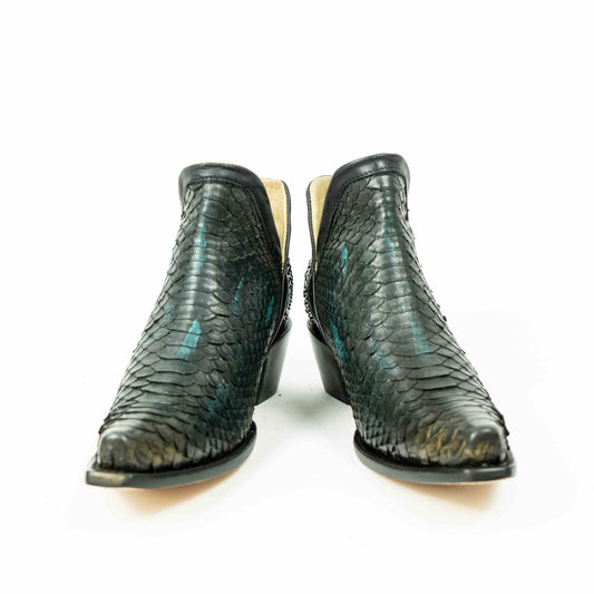 Black-Green Python Snip Toe Western Booties