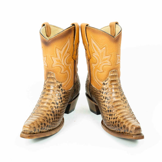 Cognac Python Snip Toe Western Booties